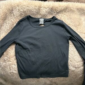 Women's Black Ribbed Long Sleeve Crewneck Top